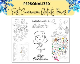 Christening, Baptism coloring pages, Confirmation activity sheets, Kids PDF Coloring sheet,  Personalize, 2 PAGES, Communion, Print at home