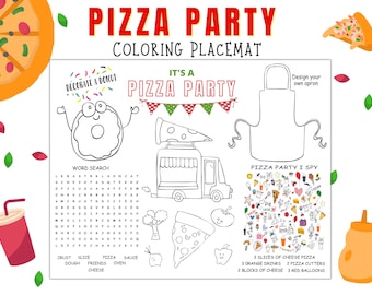 Pizza Party Coloring Placemat for Pizza Party Sleep Over Coloring Pages for PJ Party Pizza party activity pages 2 page Instant Download PDF