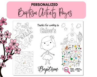 Christening, Baptism coloring pages, Confirmation activity sheets, Kids PDF Coloring sheet,  Personalize, 2 PAGES, Communion, Print at home