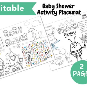 Baby Shower EDITABLE activity placemat Baby Shower Games for Shower Coloring sheet for Baby Shower Printable kids Placemat PDF for Shower