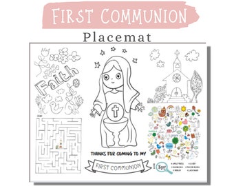 First Communion Activity Placemat for 1st Communion Coloring Page Party Favors for First Communion Favor bags for Holy Communion - PDF