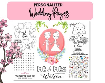 Wedding Coloring Pages for Kids - Personalized Kids Coloring Page - Kids Activity Page PDF - Wedding Coloring Page - Wedding placemat