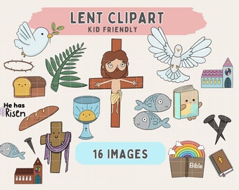 Lent Clip Art, Palm Sunday, Ash Wednesday,Crown of thorns,dove, Jesus on the cross Catholic clipart for Sunday School Christian scrapbooking