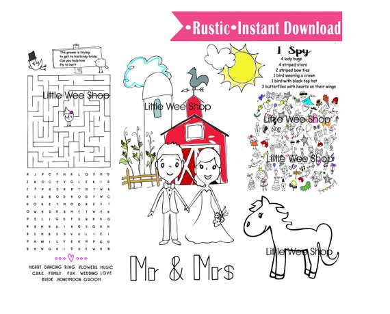 Wedding Coloring Pages Rustic Country Farm Wedding | Etsy