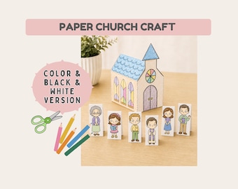 Sunday School Church Craft & Bible Lesson Bundle, Printable 3D Church with Congregation, Christian Kids Activity, VBS Homeschool PDF