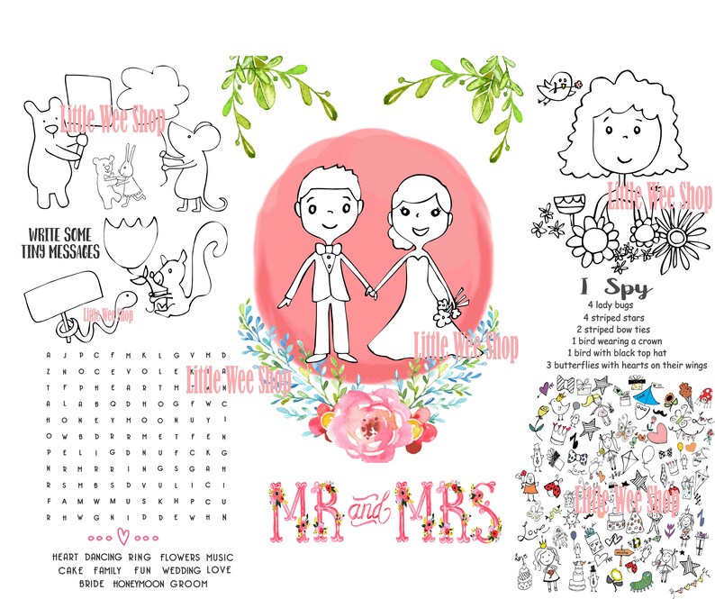 Instant Download Wedding Coloring Pages for Kids Kids Coloring Page Kids Activity Page PDF Wedding Coloring Page Wedding placemat image 6