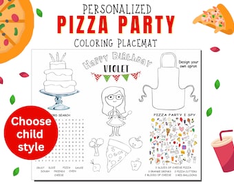 Personalized Pizza Party Coloring Pages for Sleepover iIzza Party Coloring Placemat, 2 PAGE Pizza Party Coloring Placemat Party Favor