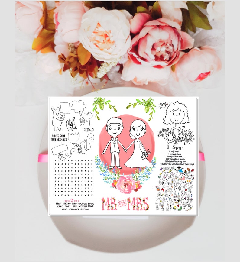 Instant Download Wedding Coloring Pages for Kids Kids Coloring Page Kids Activity Page PDF Wedding Coloring Page Wedding placemat image 1