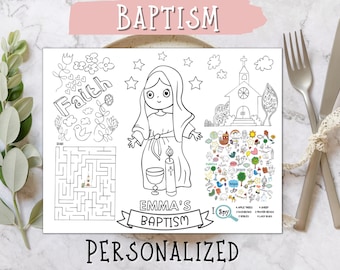 PERSONALISIERTE TAUFTÄTIGKEIT Tischset, kirchliche Aktivitäten, Taufbevorzugung, Geschenktaschen, pdf für Kinder, Taufbevorzugung, PDF-Download