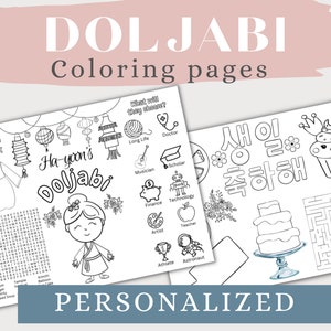 Doljabi Activity Pages, Korean First Birthday Decor, Korean Baby First Birthday, Doljanchi printable activity placemat, PDF download,
