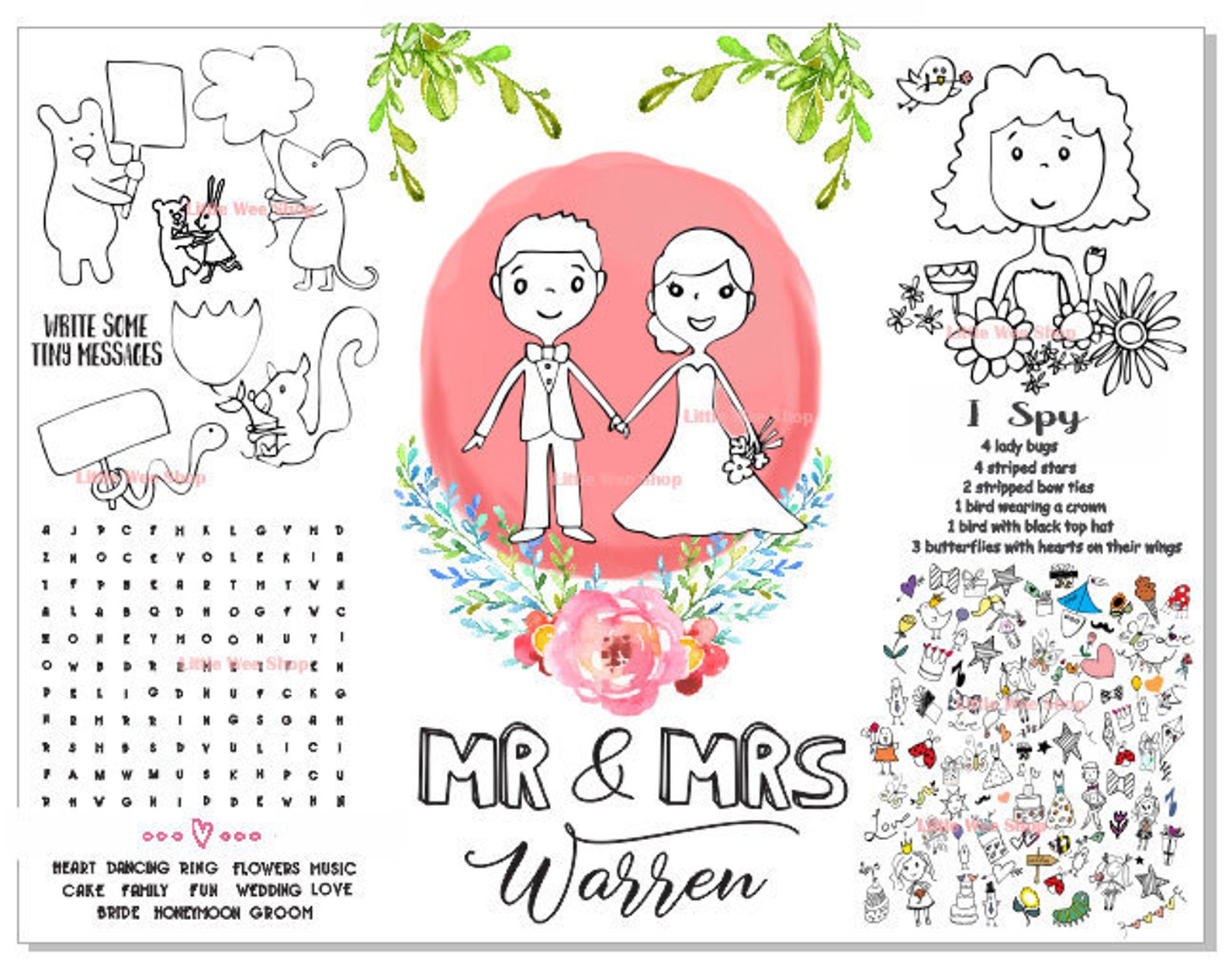 Wedding Coloring Pages for Kids Personalized Kids Coloring - Etsy