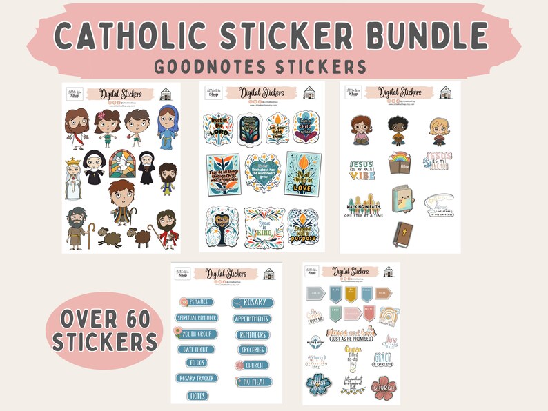 Catholic Planner Stickers for Digital Planner Bible Journal Stickers for GoodNotes Planner Stickers Precropped PNG & Elements Faith Stickers 画像 2