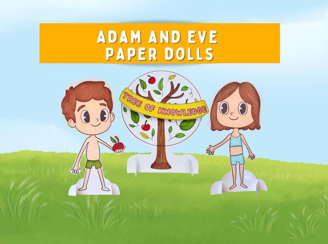 Adam and Eve Paper Doll Printable Craft Bible Study Coloring Sheet for