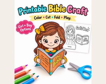 Bible Craft for Kids Printable, Christian Homeschool Activity, Scripture Paper Craft, Color Cut Fold and Play, PDF Bible Paper Craft