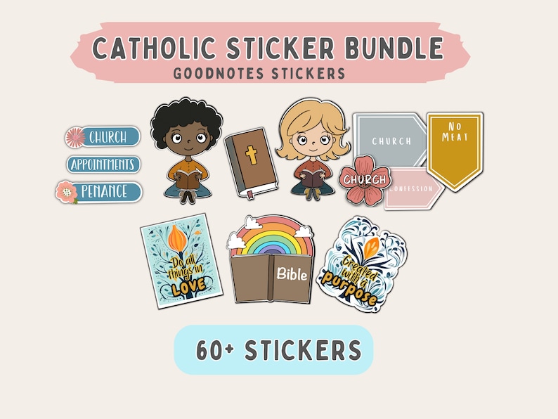 Catholic Planner Stickers for Digital Planner Bible Journal Stickers for GoodNotes Planner Stickers Precropped PNG & Elements Faith Stickers 画像 1