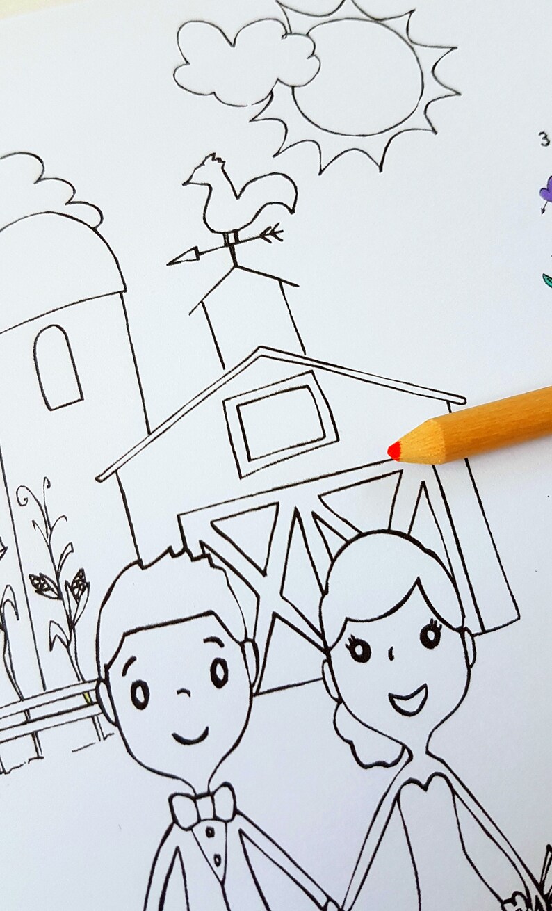 Wedding Coloring Pages Rustic Country Farm Wedding | Etsy