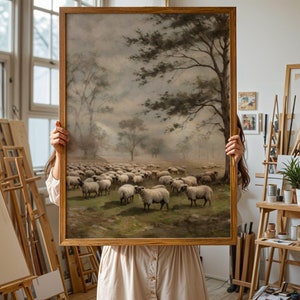 Sheep Vintage Painting - Farm Animal Print, Rustic Wall Decor Digital Download for Farmhouse Home Decor