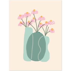Póster de florero minimalista vibrante: arte floral elegante para la decoración del hogar