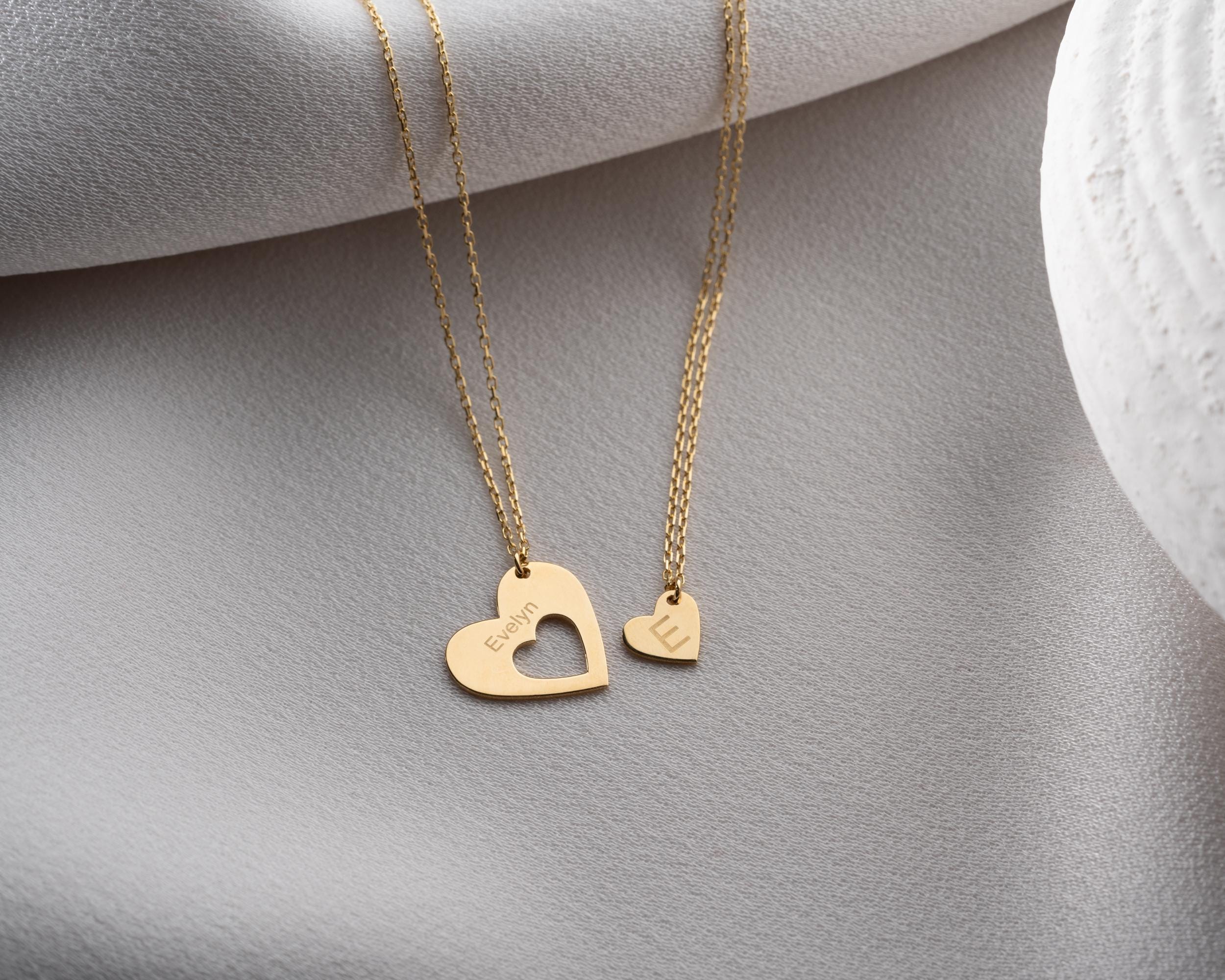 Engraved Mother Daughter Heart Necklace Set: Personalized Mom Jewelry