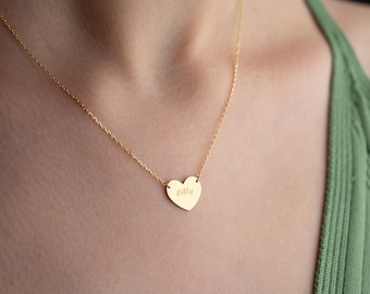 Engraved Name Heart Necklace: Gold Plated Personalized Jewelry
