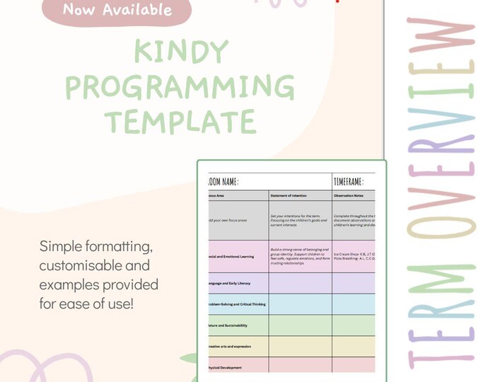 Kindergarten Program Template - Etsy Australia