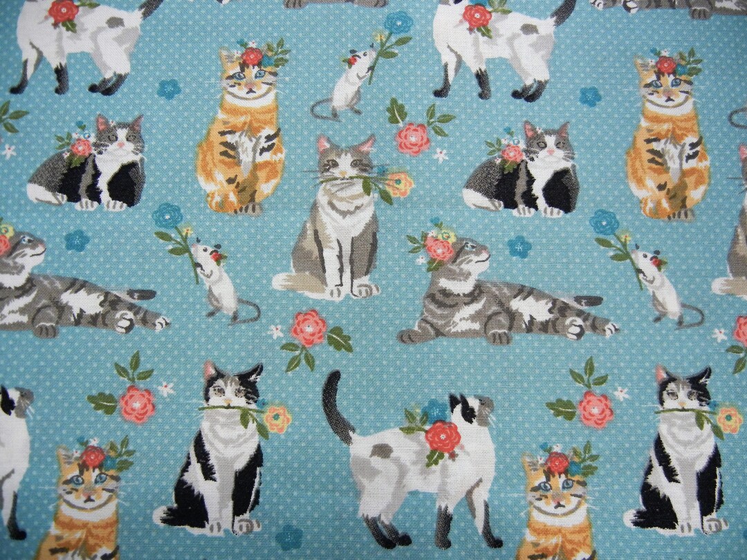 ONE YARD Joanns Cat Mouse Floral Polka Dots Etsy