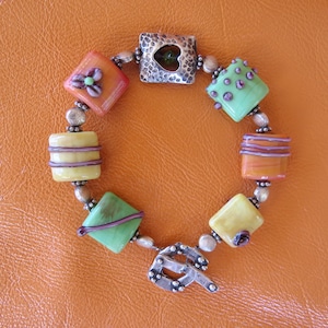 Handblown Glass beaded Bracelet with Hill Tribe Silver