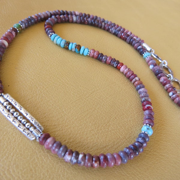 Wild Horse Rondels with Kingman Turquoise and a Fancy Hill Tribe Silver Bead