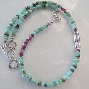 Peruvian Opal Necklace with Rubies and Hill Tribe Silver