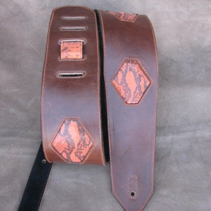 Custom Leather Guitar Strap with snake embossed Lambskin Inlay