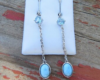 Larimar and Topaz dangle earrings set in sterling silver