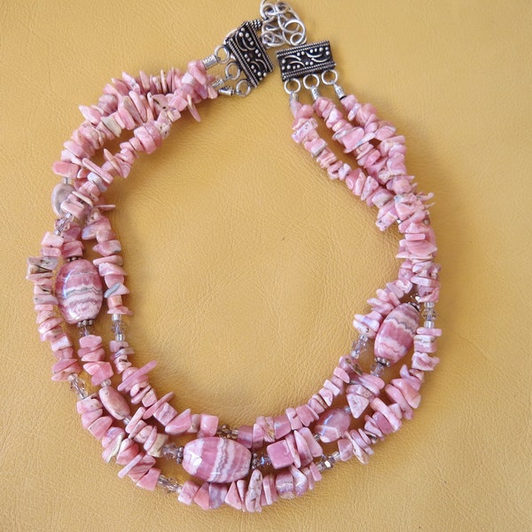 Three strand Rhodochrosite choker style necklace