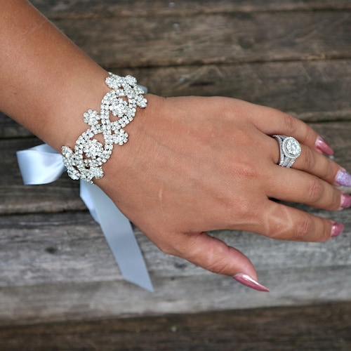Silver Rhinestone Bridal Cuffwedding Accessories Etsy