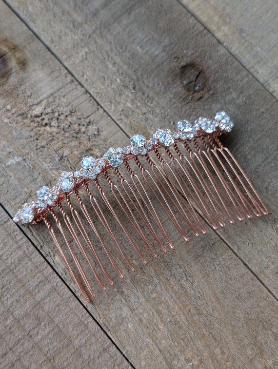 ?️ Rose Gold Bridal Rhinestone Comb Amazon.com : Denifery Rose Gold Bridal Hair Comb - Sparkly  main image 3