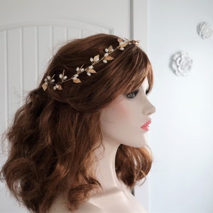 Gold Leaf Pearl Bridal Hair vine,Bridal Accessories,Wedding Accessories,Bridal Headpiece,Wedding Hairpiece,H121 image 2