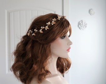 Gold Leaf Pearl Bridal Hair vine,Bridal Accessories,Wedding Accessories,Bridal Headpiece,Wedding Hairpiece,H121