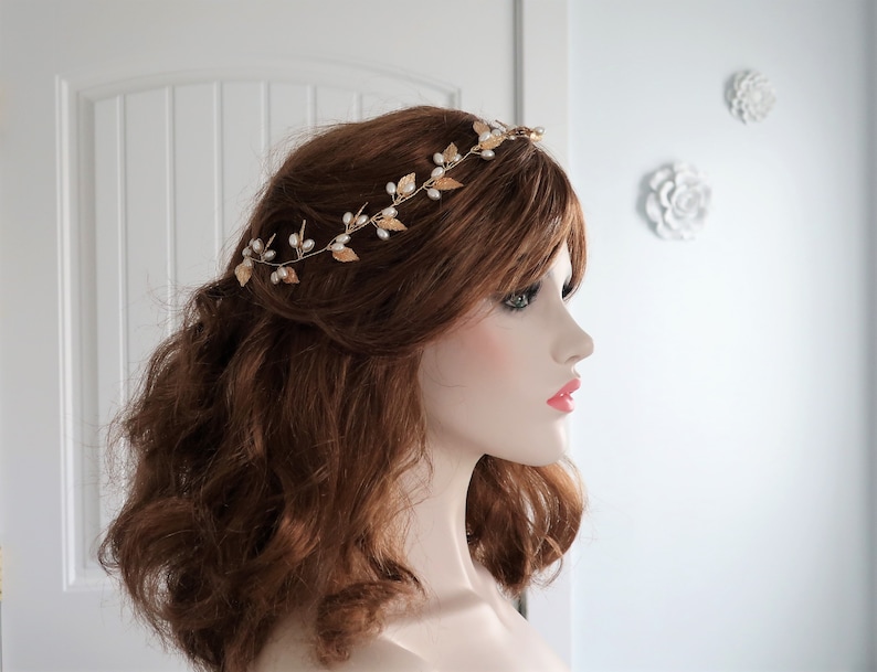 Gold Leaf Pearl Bridal Hair vine,Bridal Accessories,Wedding Accessories,Bridal Headpiece,Wedding Hairpiece,H121 image 2