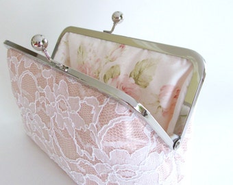 Pochette de mariée en soie et dentelle rose poudré, Accessoires de mariée, Pochette de mariage, Pochette de mariée, Pochettes de demoiselle d'honneur