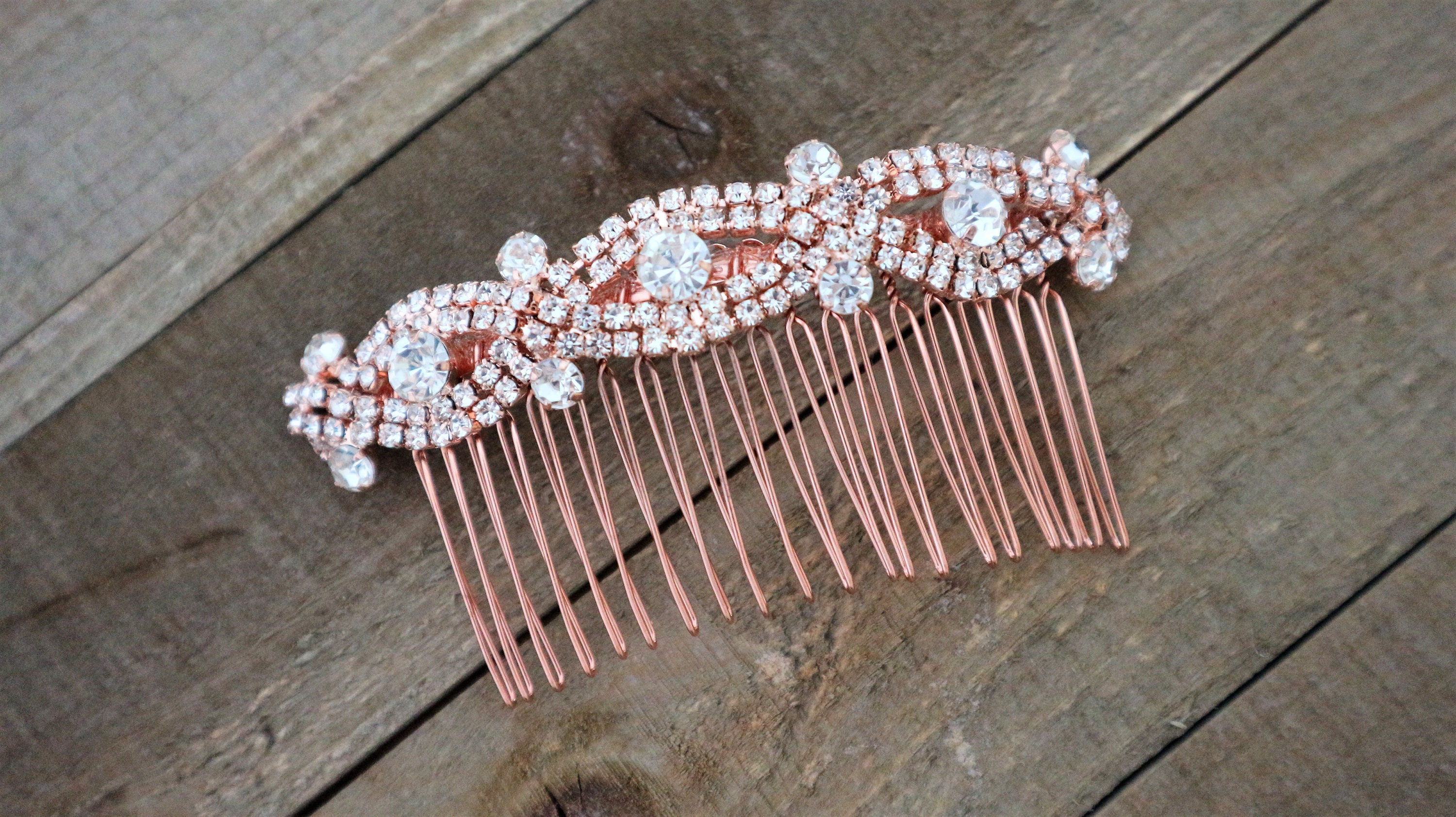 Rose Gold Bridal Hair Comb,rhinestone Wedding Hair Comb  display picture 1