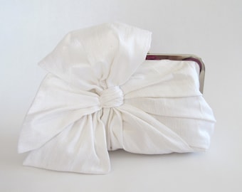 White Bow Clutch, Bridal Accessories, Bridal Clutch, Bridesmaid Clutch, Clutch Purse chain, Something Blue