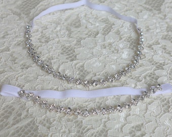 Silver Crystal Garter Set,Wedding Garter,Bridal Accessories,Boho Garter Set,Toss Garter,Keepsake Garter,#G31