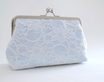 Quelque chose de bleu, pochette de mariée en soie et dentelle, accessoires de mariée bleus, pochette de mariage, pochette de mariée en dentelle, pochettes de demoiselle d'honneur