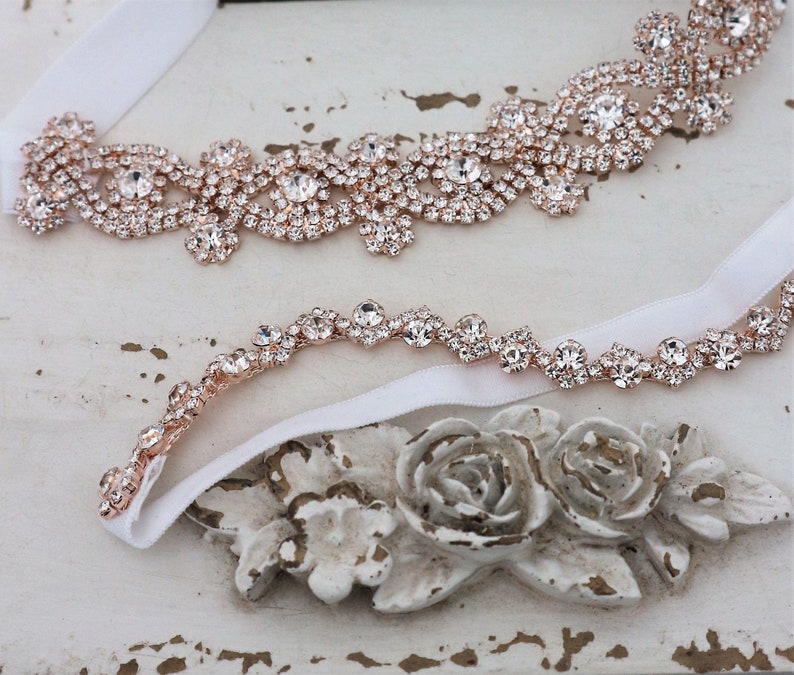 Rose Gold Crystal Bridal Garter Set, Wedding Garter, Bridal Accessories, Style #G29-48 image 2