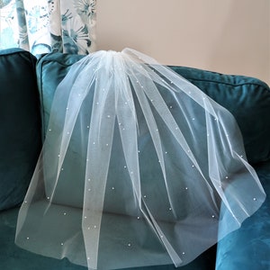 Pearl Tulle Veil, Single layer bridal veil, Wedding Accessories, Custom Handmade Veil image 3