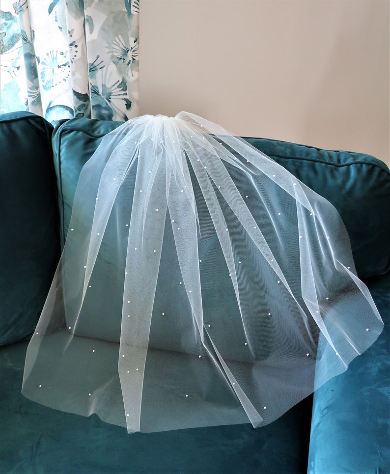 Pearl Tulle Veil, Single layer bridal veil, Wedding Accessories, Custom Handmade Veil image 3