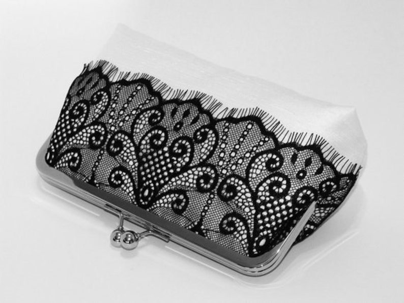 Victorian Eyelash Clutch In Black And White, Bridal Accessories ,Wedding Clutch, Bridesmaid Clutch, Wedding Bag, Clutch Purse image 4