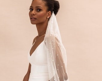 Pearl Tulle Veil, Single layer bridal veil, Wedding Accessories, Custom Handmade Veil