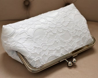 Bridal Silk And Lace Clutch, Bridal Accessories, Wedding Clutch, Bridal Clutch-Bridesmaid Clutches