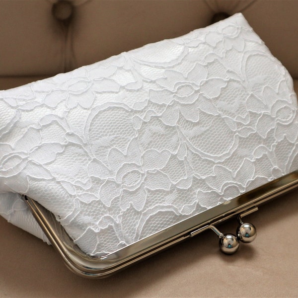 Bridal Silk And Lace Clutch, Bridal Accessories, Wedding Clutch, Bridal Clutch-Bridesmaid Clutches