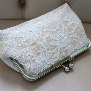 Bridal Silk And Lace Clutch Champagne, Bridal Accessories, Wedding Clutch, Bridal Clutch, Bridesmaid Clutches